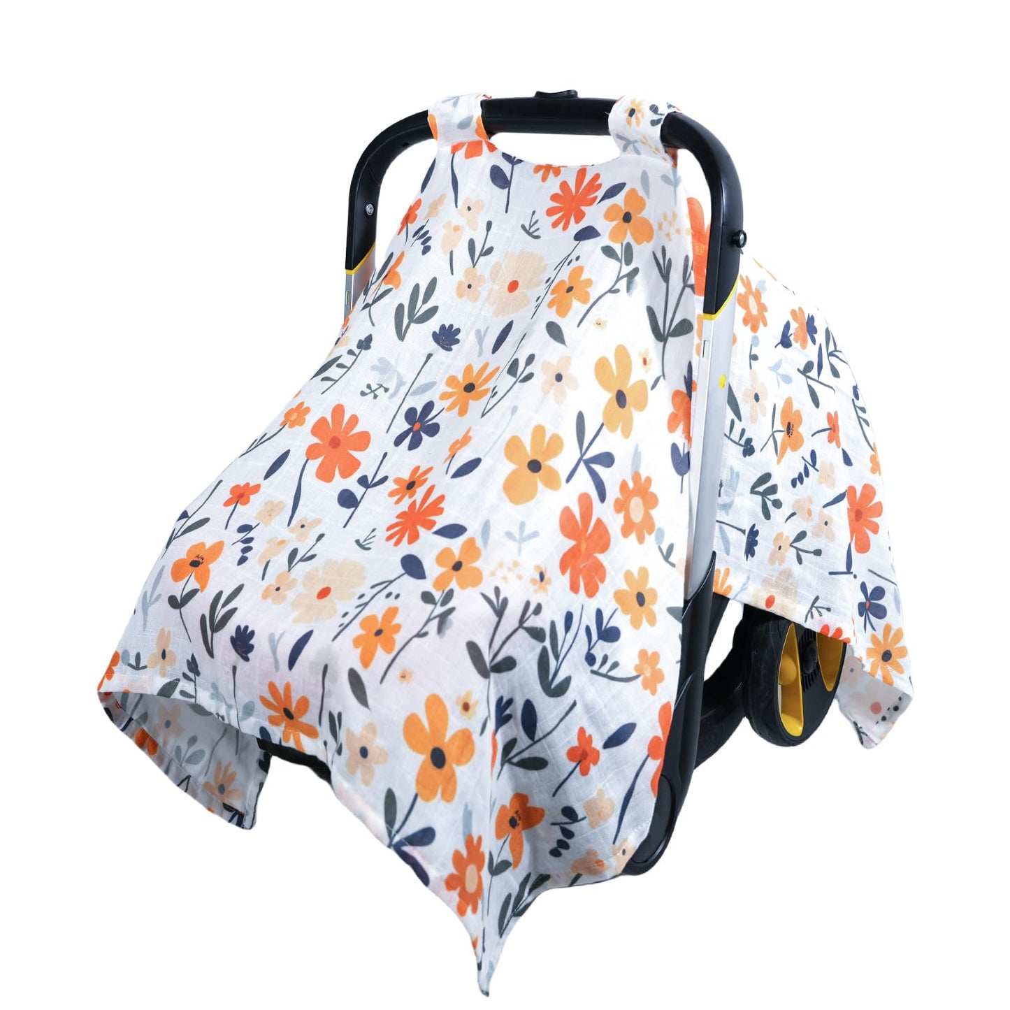 100% Muslin Summer Baby Car Seat Cover, Universal Fit Infant Car Seat Canopy, Breathable & Lightweight Sun, Weather Protection for Boys & Girls