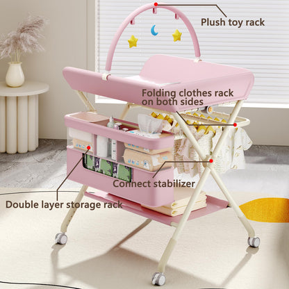 Foldable Portable Changing Table for Baby,Upgraded Style Baby Portable Diaper Changing Station with Wheels,Nursery Five Level Adjustable Height Changing Table with Organizer Storage(Green)