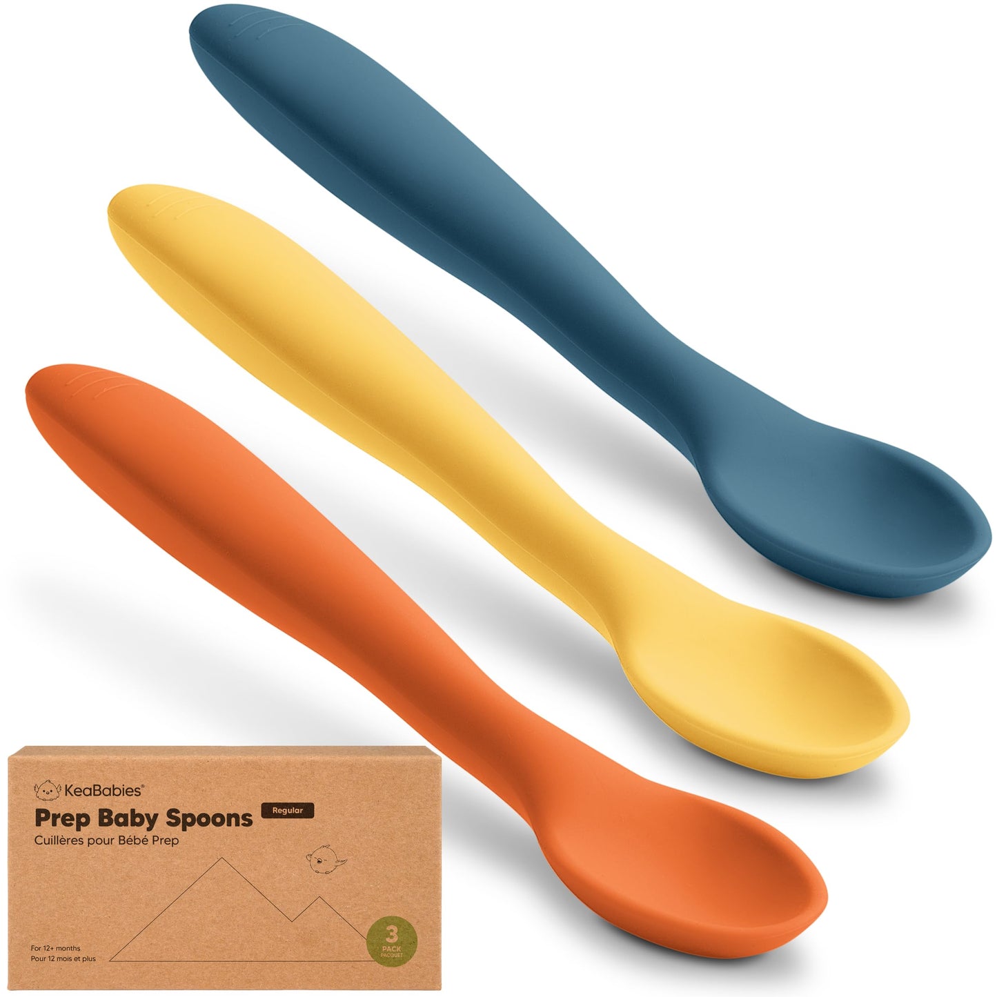 KeaBabies Silicone Baby Spoons, Self Feeding 6-12 months - 3-Pack Baby Weaning Eating Utensils, Toddler First Food Training Spoon, Infant, Kids Feeding Supplies Essential Set, Dishwasher-safe (Slate)