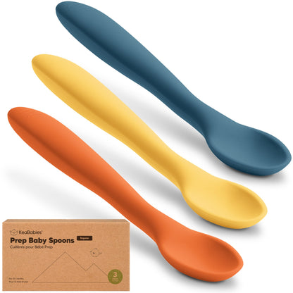KeaBabies Silicone Baby Spoons, Self Feeding 6-12 months - 3-Pack Baby Weaning Eating Utensils, Toddler First Food Training Spoon, Infant, Kids Feeding Supplies Essential Set, Dishwasher-safe (Slate)