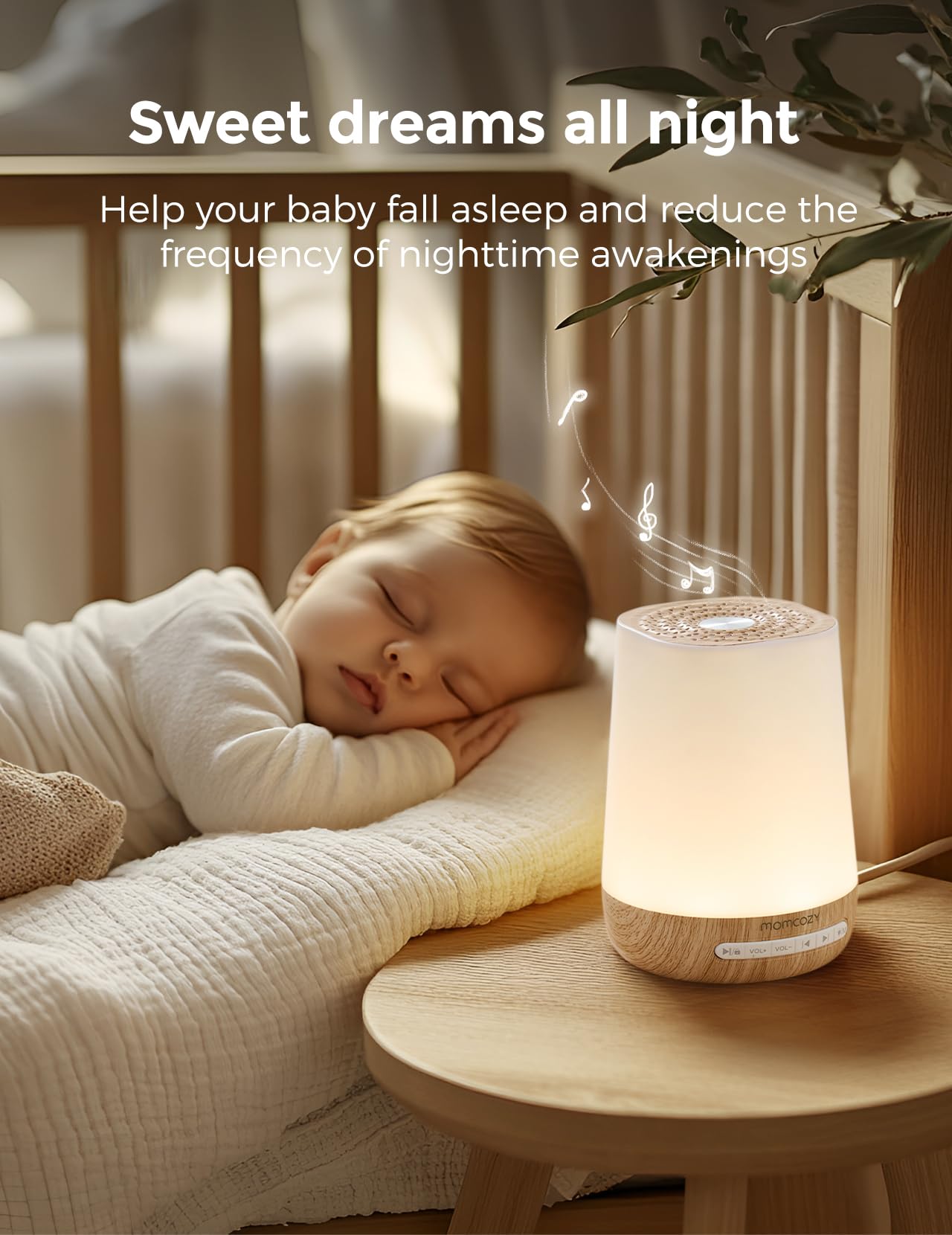 Baby Sound Machine, Momcozy White Noise Machine for Baby Sleeping with Night Light, Toddler Sleep Trainer with 34 Soothing Sounds, Timer, App Remote Control, Personal Sleep Routine(Green)