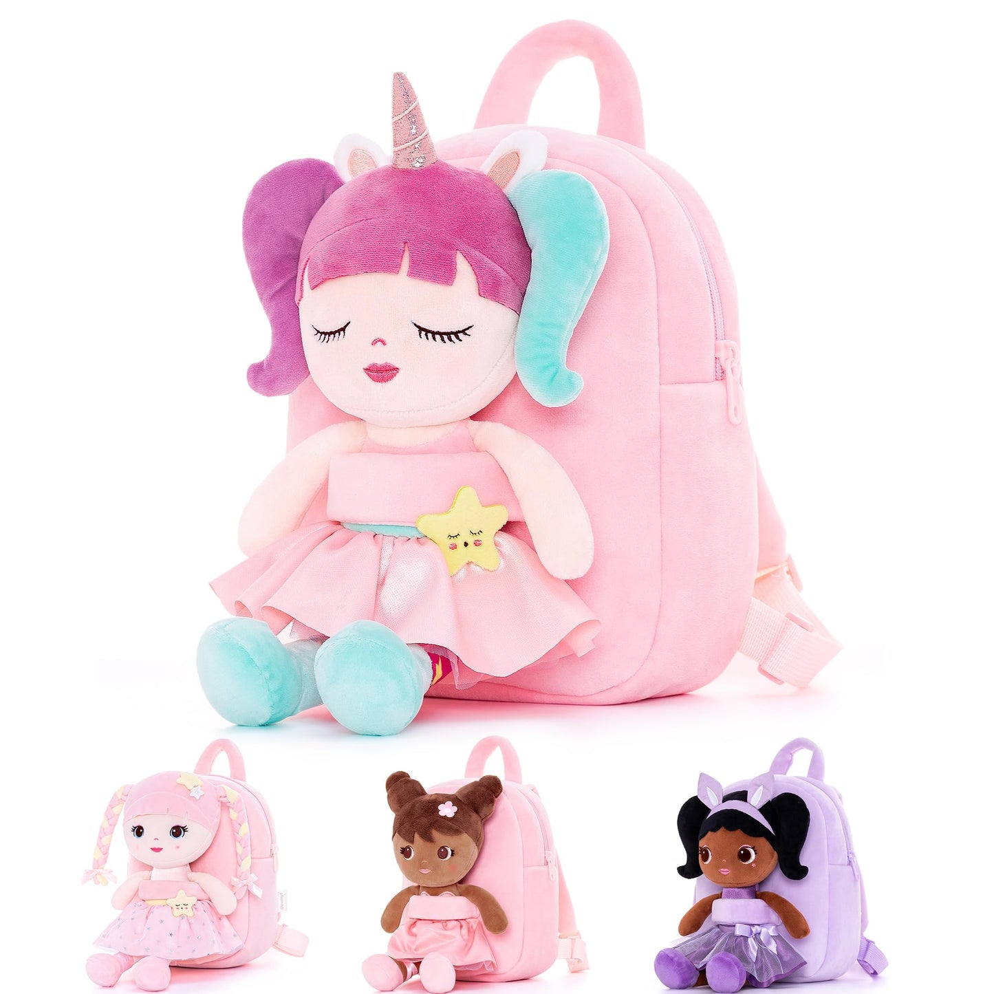 Lazada Girls Backpack with Doll Toddler Toys Baby Girls Gifts Rag Dolls 9.5“