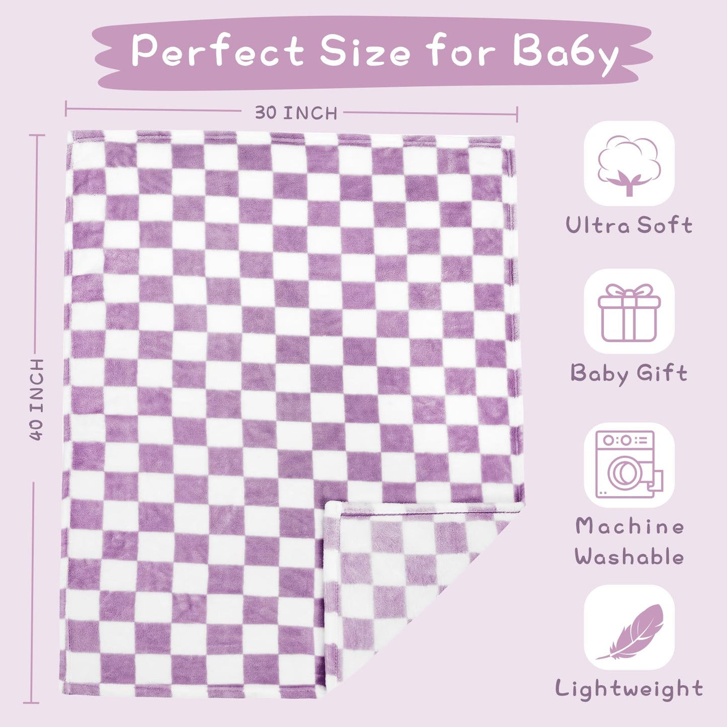 Yurhap Checkered Baby Blanket Fleece Baby Blankets for Boys, Ultra Soft Cozy Fluffy Infant Toddler Newborn Receiving Blankets for Crib Stroller, 30''x40'', Blue