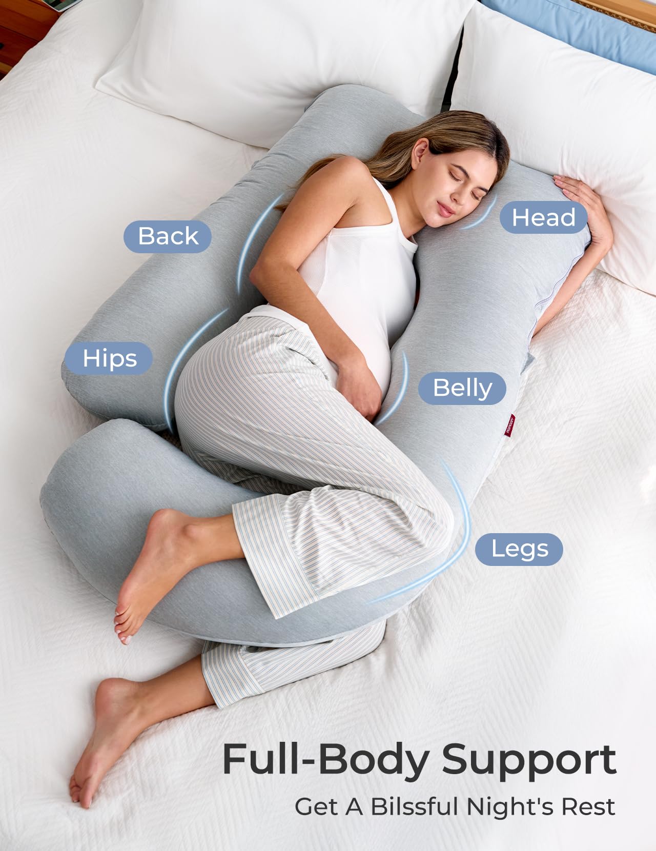 Momcozy Pregnancy Pillows for Sleeping, U Shaped Full Body Maternity Pillow with Removable Cover - Support for Back, Legs, Belly, HIPS for Pregnant Women, 57 Inch Pregnancy Pillow for Women, Grey