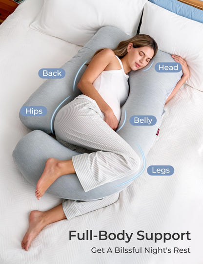 Momcozy Pregnancy Pillows for Sleeping, U Shaped Full Body Maternity Pillow with Removable Cover - Support for Back, Legs, Belly, HIPS for Pregnant Women, 57 Inch Pregnancy Pillow for Women, Grey