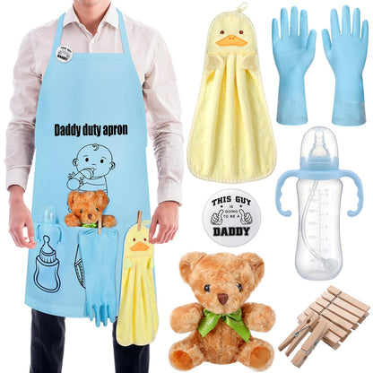 7 Pcs Daddy Duty Apron Diaper Duty Apron New Dad Gifts for Baby Shower Gender Reveal First Time New Dad Gifts (Black,Classic)
