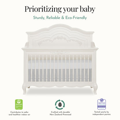 Evolur Aurora 5-in-1 Convertible Crib in Ivory Lace, Greenguard Gold Certified, Features 3 Mattress Height Settings, Sturdy and Spacious Baby Crib, Wooden Furniture