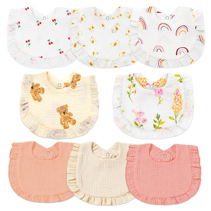 6 Pack Muslin Baby Bibs for Baby Girls, Muslin Bibs Drool Bandana Bibs (Sweet Pink)