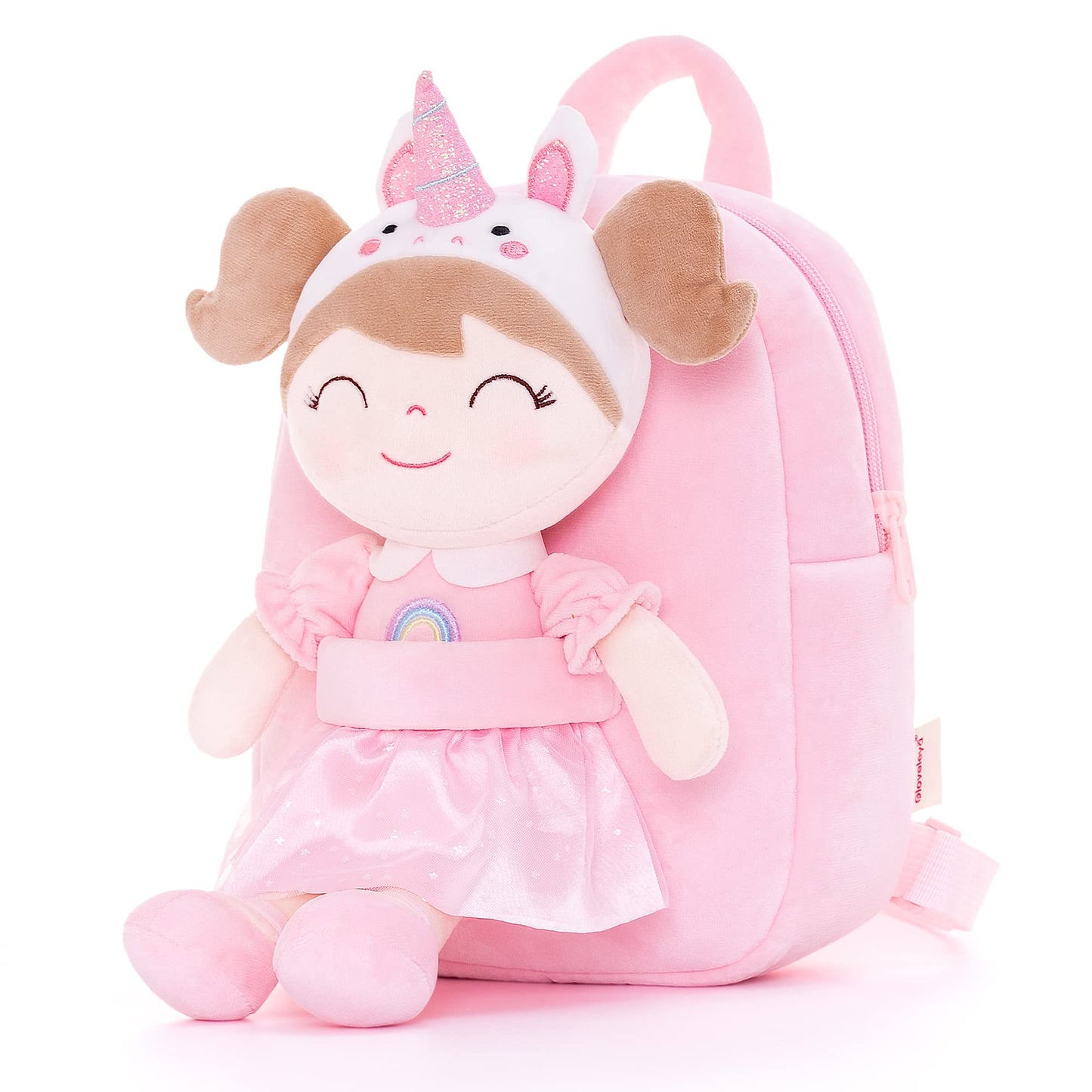 Gloveleya Toddler Backpack Baby Ballerina Girl Gifts Plush Curly Hair Ballet Backpack - Black Blonde 9 inches