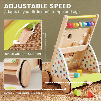 Tiny Land Wooden Baby Walker, Baby Push Walker, Montessori Walker Toy, Adjustable Speed Baby Walker for Boys and Girls, Baby Activity Center, Push Toys for Kids Development