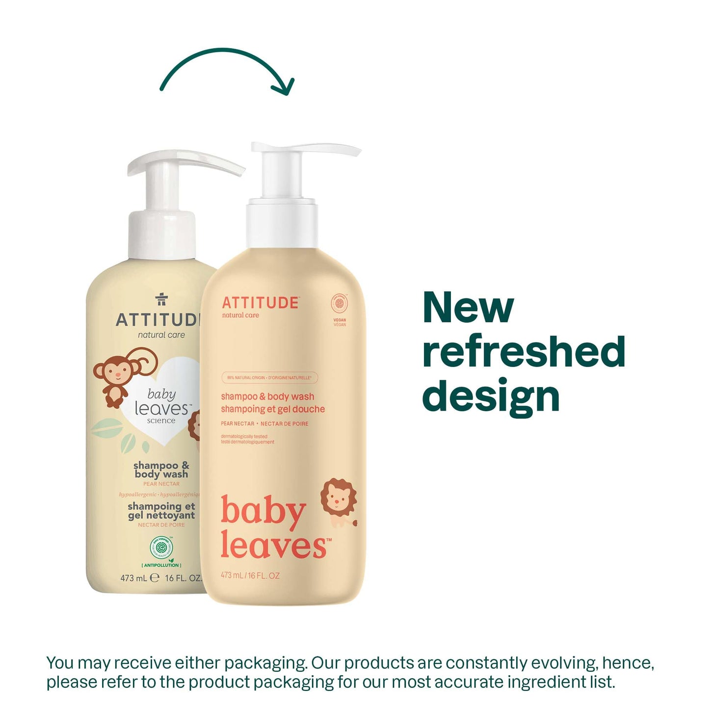 ATTITUDE 2-in-1 Shampoo and Body Wash for Baby, Fragrance-Free EWG Hypoallergenic Plant- and Mineral-Based Ingredients, Vegan and Cruelty-Free, Unscented, 16 Fl Oz
