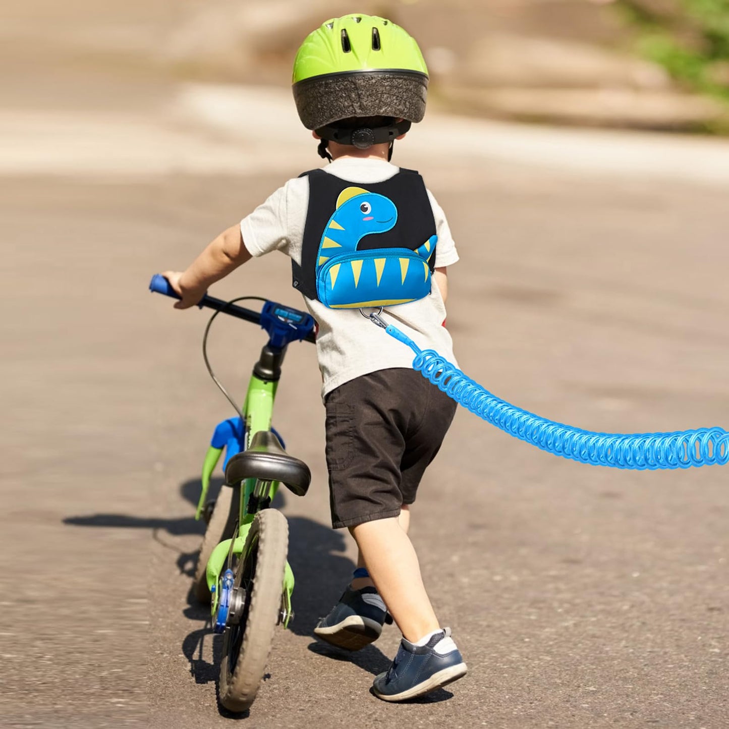 Accmor Toddler Harness with Leash, Cute Dinosaur Kids Harness + Anti Lost Wrist Link, Mini Child Harness Leash Wristband Strap Belt Protector for Baby Boys Girls to Outdoor Travel (Blue)
