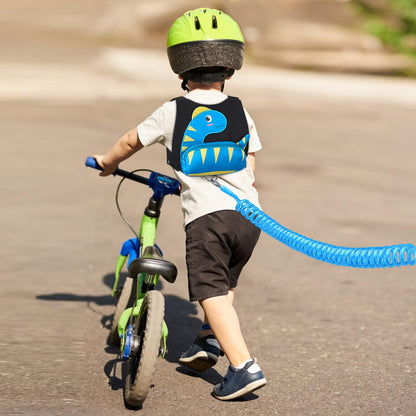Accmor Toddler Harness with Leash, Cute Dinosaur Kids Harness + Anti Lost Wrist Link, Mini Child Harness Leash Wristband Strap Belt Protector for Baby Boys Girls to Outdoor Travel (Blue)