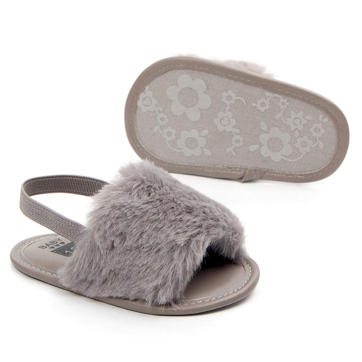 2 Pack Infant Baby Girls Sandals Elastic Back Strap Flats Slippers Soft Toddles Princess Shoes Faux Fur Slides Shoes First Walker House Shoes
