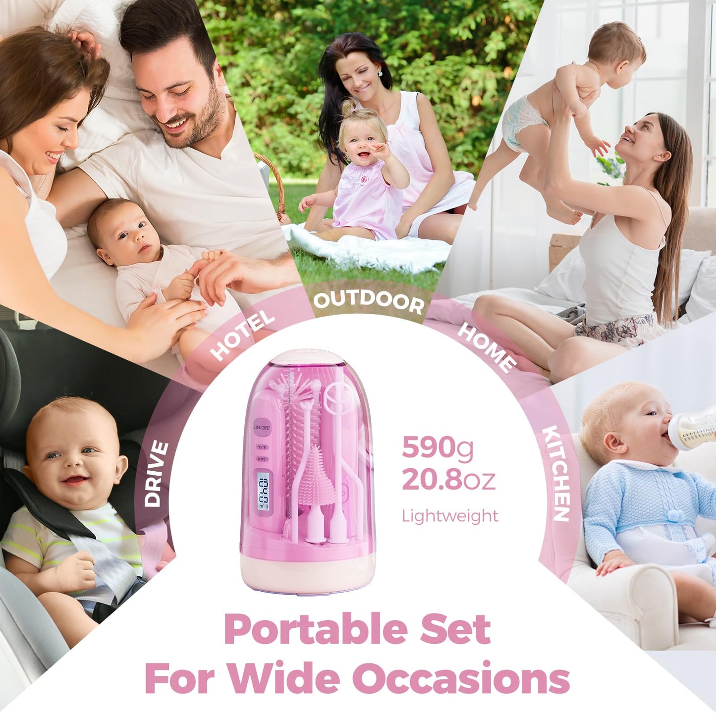 Electric Bottle Brush Cleaner,Rechargable Baby Bottle Brush with Thermometer,Drying Rack,Waterproof Baby Bottle Cleaner with Nipple&Straw Brush,Perfect Essentials Gift for New Mom (Violet)