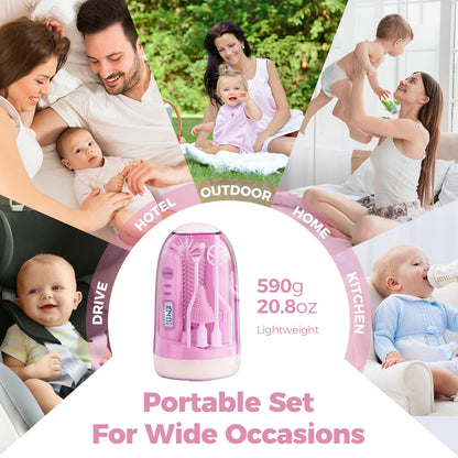 Electric Bottle Brush Cleaner,Rechargable Baby Bottle Brush with Thermometer,Drying Rack,Waterproof Baby Bottle Cleaner with Nipple&Straw Brush,Perfect Essentials Gift for New Mom (Violet)
