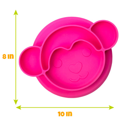 Animal Silicone Compartment Plates- 3 PK Lion, Monkey, Elephant- Large Divided Sections for Easy Grabbing Baby Food Training, Non-Slip Unbreakable Material, Flexible Shapes for Toddlers, Kids-BPA Free