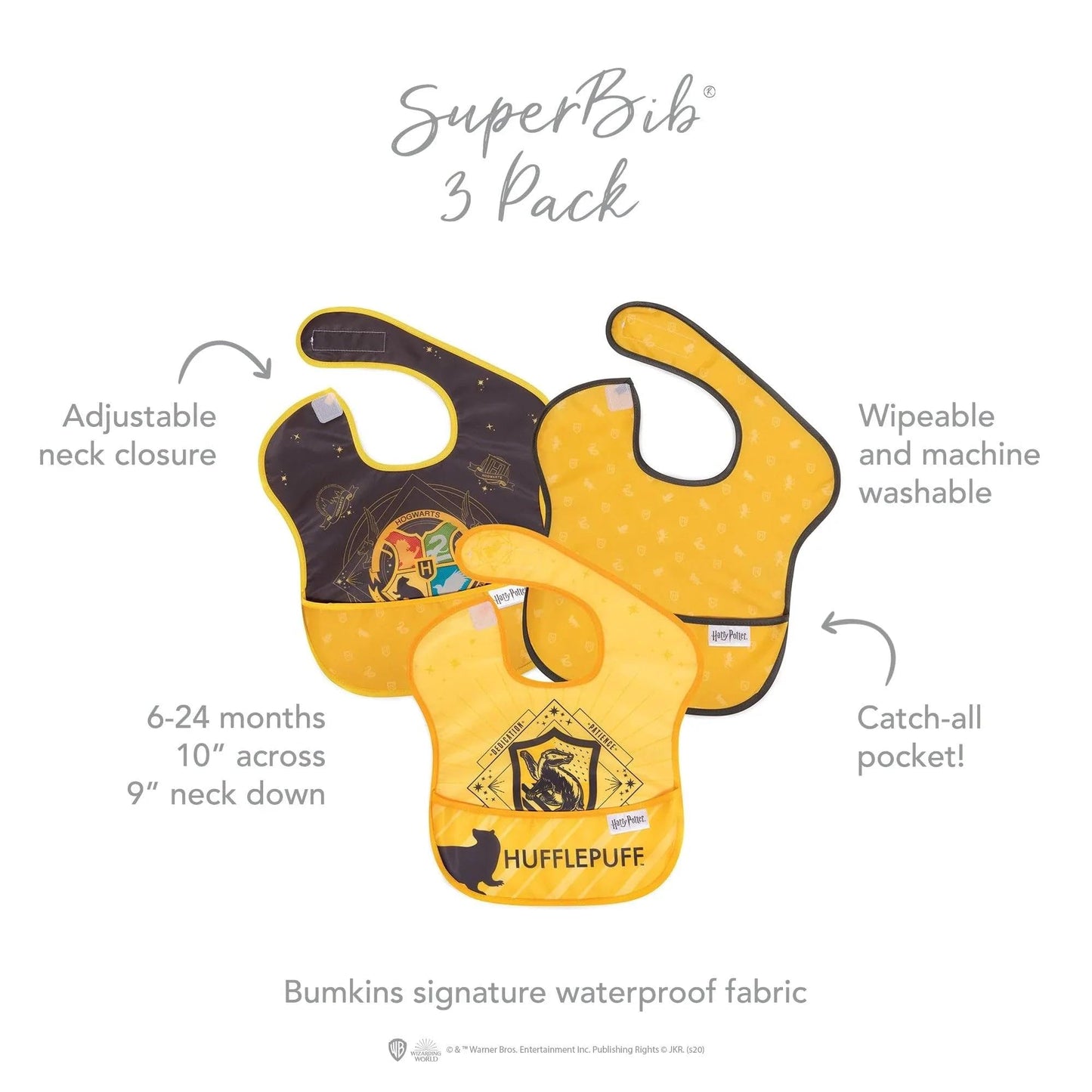 Bumkins Disney Bibs for Girl or Boy, SuperBib Baby and Toddler 6-24 Months, Essential Must Have for Eating, Feeding, Baby Led Weaning, Mess Saving Waterproof Soft Fabric, 3-pk Pooh Bear and Friends