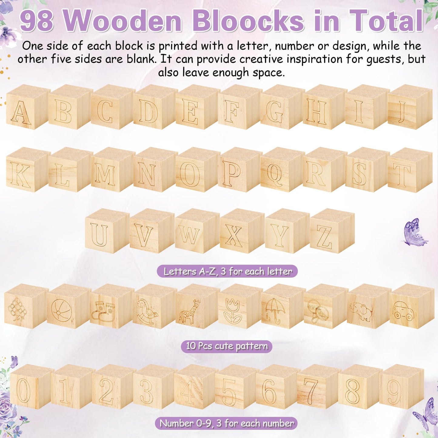 Marsui 136 Pcs Baby Shower Blocks to Decorate Game Kit Includes 98 Wooden Blocks, 36 Markers, 1 Game Sign, 1 Storage Box for Baby Shower Gender Reveal Activity Party Decorations(Pink Elephant)