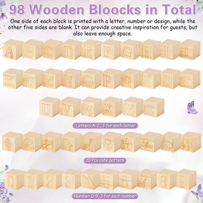 Marsui 136 Pcs Baby Shower Blocks to Decorate Game Kit Includes 98 Wooden Blocks, 36 Markers, 1 Game Sign, 1 Storage Box for Baby Shower Gender Reveal Activity Party Decorations(Pink Elephant)