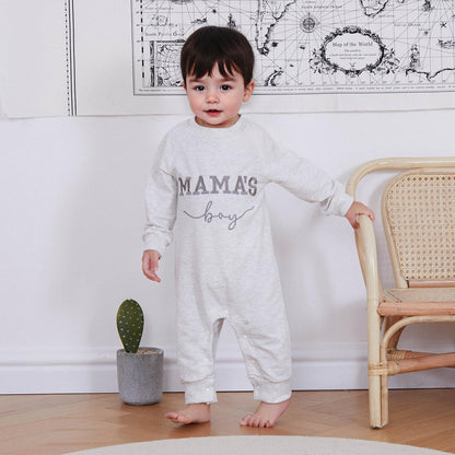 Newborn Baby Boy Fall Outfit Mamas Boy Embroidery Jumpsuit Long Sleeve Crewneck Romper Infant Boy Winter Clothes