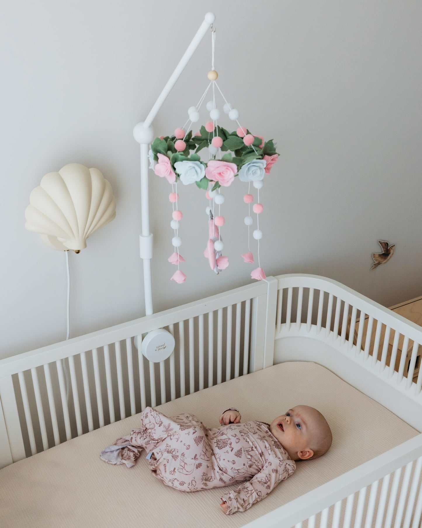 Baby Crib Mobile (Felt Rose) - Baby Shower Gift Nursery Decorations - Handmade Floral Decor for Girls