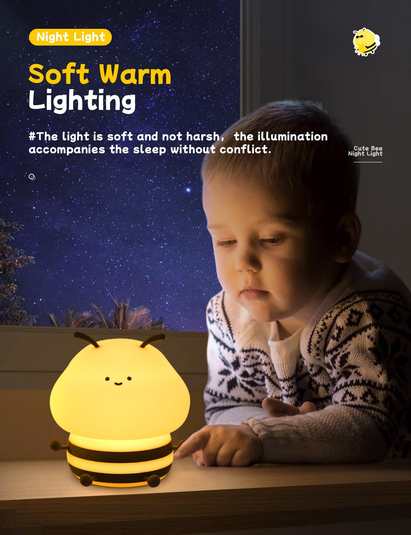 Nursery Night Light, RGB Bunny with 7 Colors & 3 Dim Levels, Rechargeable Silicone, Room Decor & Kids Gift