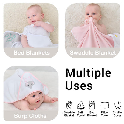 Viviland Baby Towels and Baby Wash Cloths Set Hooded Baby Towels Baby Wipes Absorbent Bath Face Towels Burp Cloths or Face Towels for Girl Boy 6-Pack Size 28 x 28 Inch(Elephant Flower)