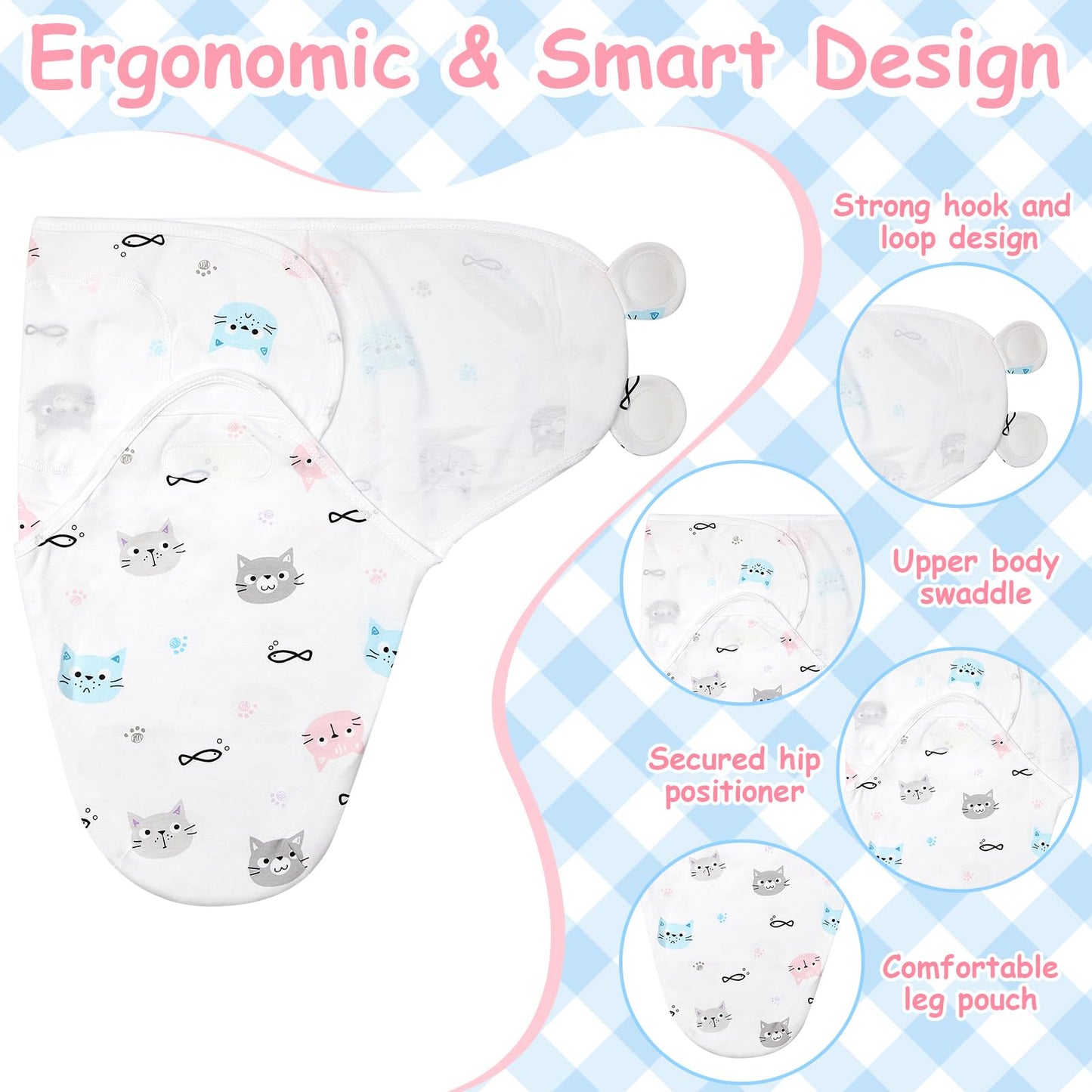 Ramede 6 Pack Baby Swaddle Blanket with Hats Sleep Swaddle for 0-3 Months Newborn Sacks Soft Cotton Wearable for Boy Girl
