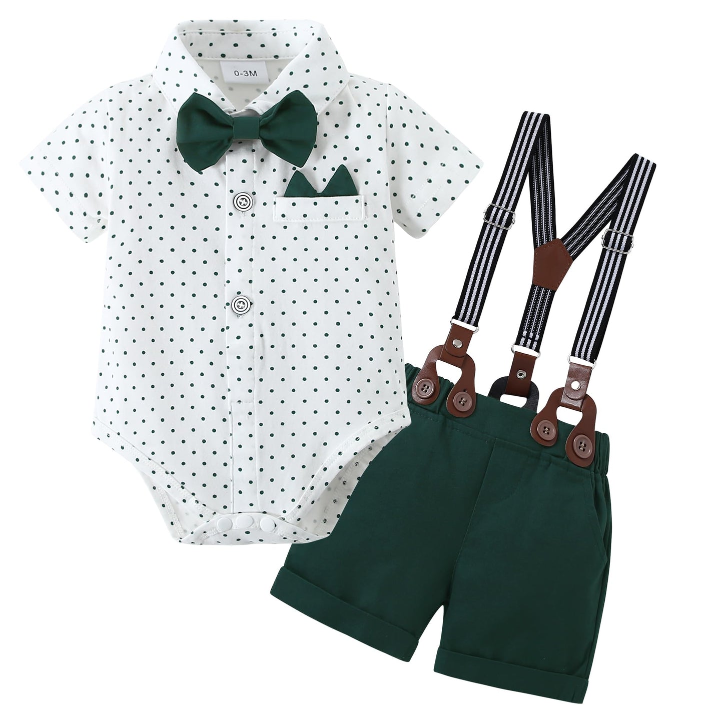 YALLET Baby Boy Clothes Suit Newborn Infant Gentleman Outfits, Formal Dress Shirt+Bowtie+Suspender Shorts Wedding Party Set