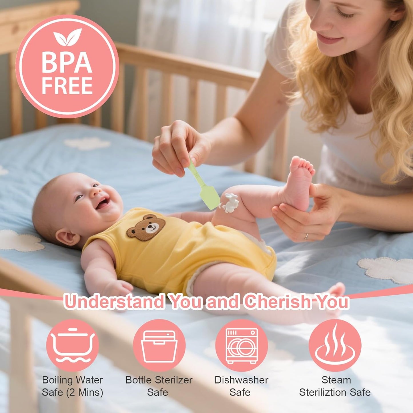 4-Pack Diaper Cream Spatula with Travel Box, Soft Baby Butt Spatula – Silicone Butt Paste Spatula, Convenient Diaper Spatula & Skin-Friendly Baby Butt Spatula