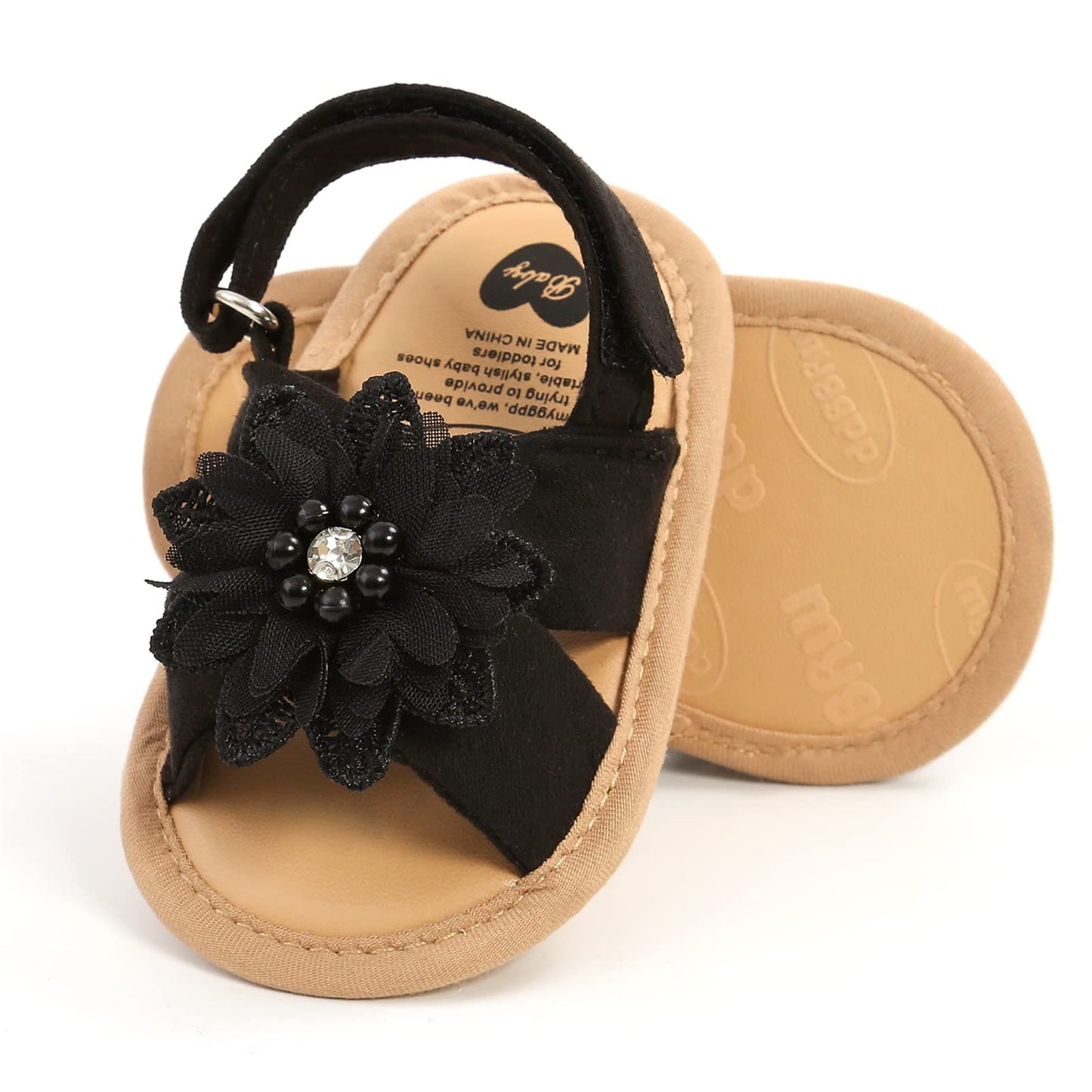 Baby Girls Princess Sandals, Big Rhinestone Flower Open Totes Anti-Skid Soft Sole Walking Shoes, Ankle Stick-On Summer Foot Wear