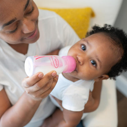 Dr. Brown's Natural Flow Anti-Colic Options+ Narrow Baby Bottle, 4 oz/120 mL, with Level 1 Slow Flow Nipple, Pink, 0m+, 4 Pack