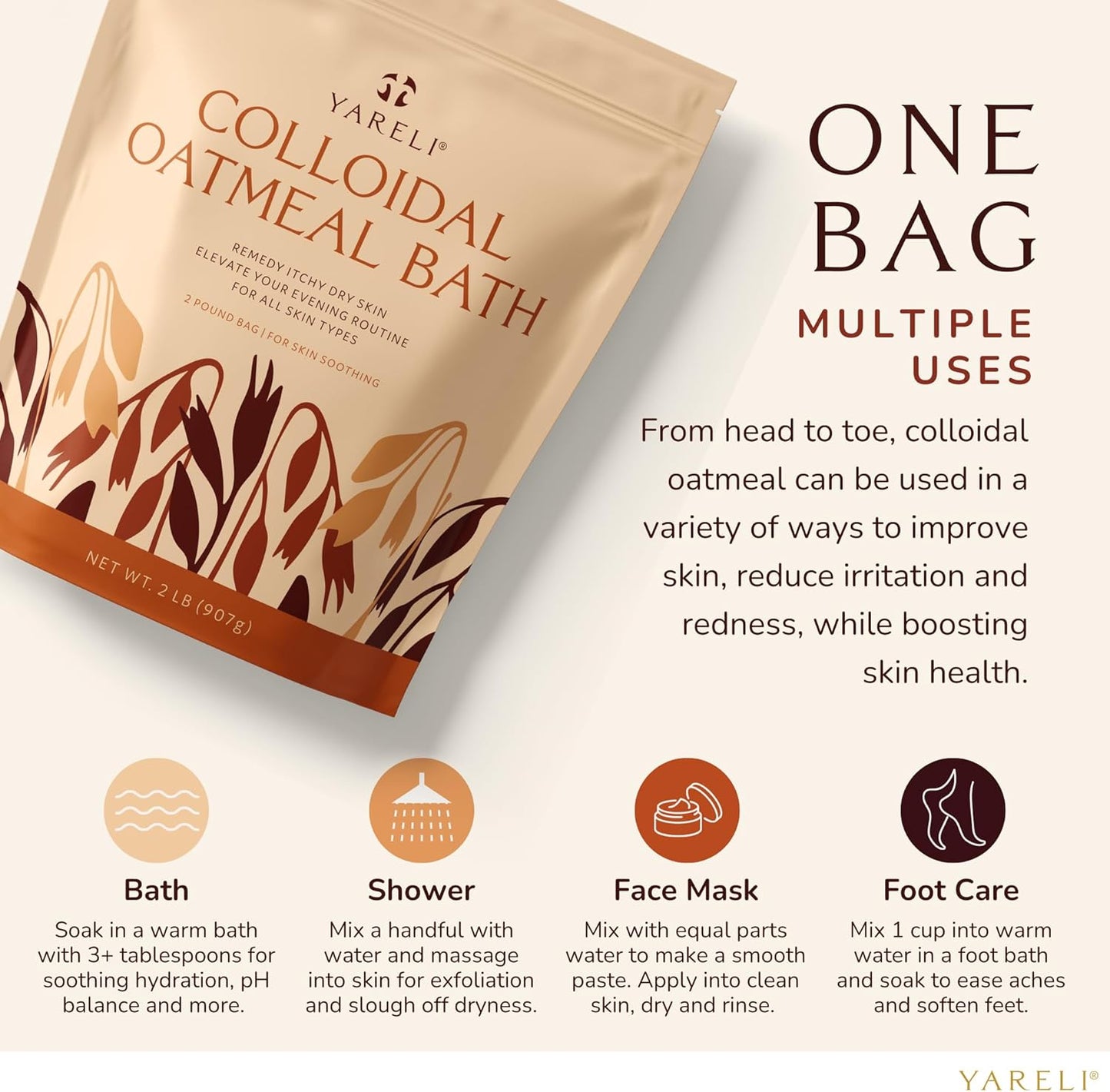 Colloidal Oatmeal, 2lb (32oz), Bath Powder for Relief of Dry Itchy Skin Due to Eczema and Psoriasis, for Adults, Baby and Kids