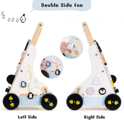 PairPear Wooden Baby Walker, Baby Push Walker, Montessori Walker Toy with Activity Center for Girls Boys, Adjustable Speed Baby Walker for Kids Development
