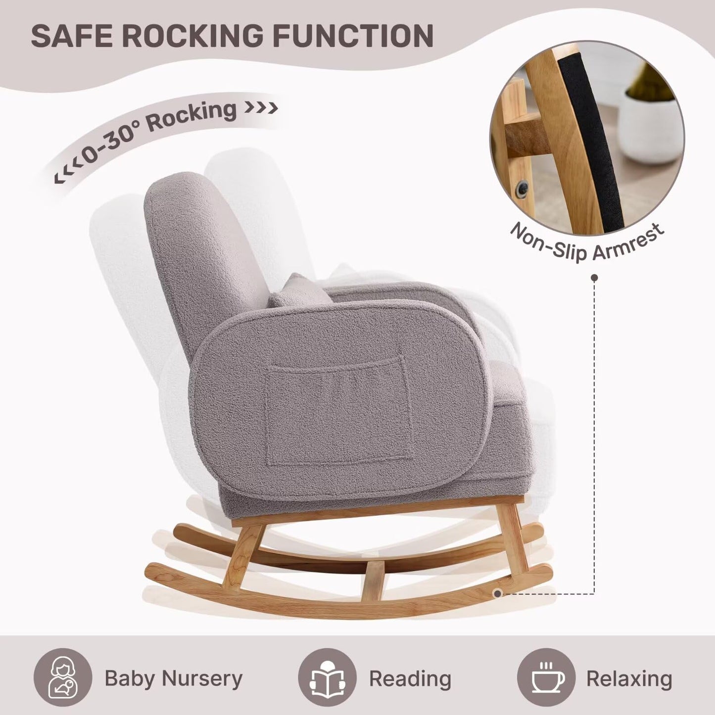 Rocking Chair with Ottoman, Upholstered Glider Rocker with High Backrest and Side Pocket, Rocking Accent Armchair with Solid Wood Legs for Nursery, Living Room, Bedroom Green