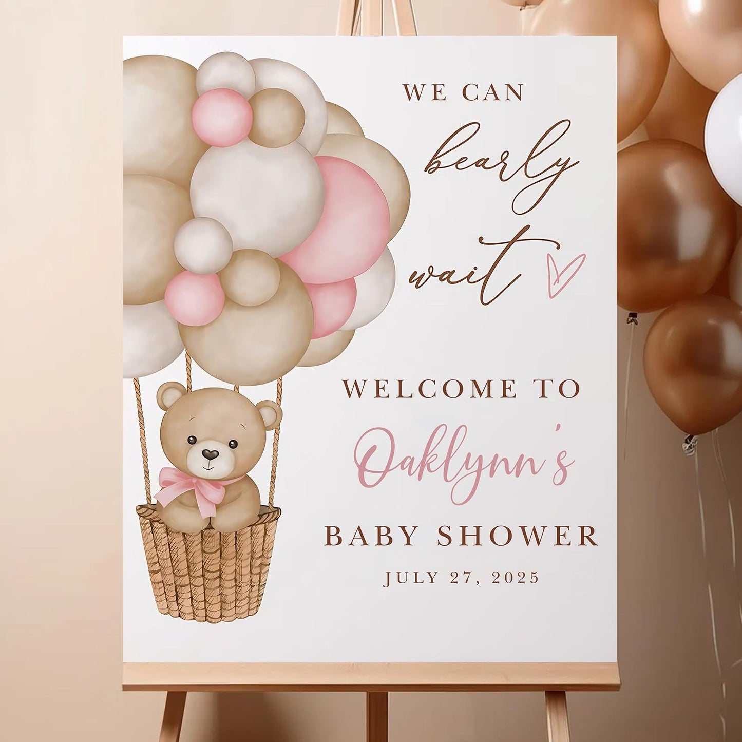Personalized We Can Bearly Wait Baby Shower Welcome Sign, Welcome to Baby Shower Sign - Teddy Bear & Balloon Theme Décor #5