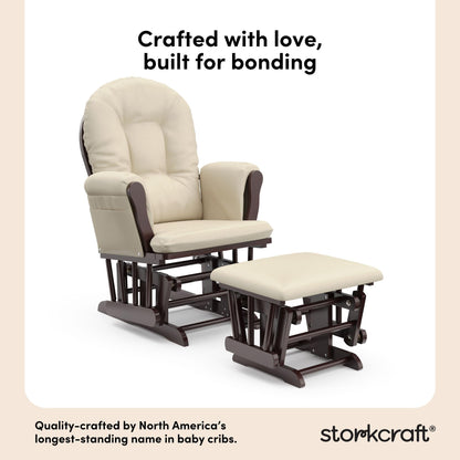 Storkcraft Premium Hoop Glider and Ottoman (Espresso Base, Gray Cushion) – Padded Cushions with Storage Pocket, Smooth Rocking Motion, Easy to Assemble, Solid Hardwood Base