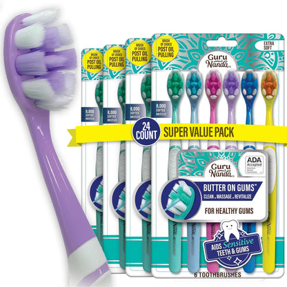 GuruNanda Butter On Gums Toothbrush, ADA Accepted, with 8000+ Ultra Soft Softex Bristles for Sensitive & Receding Gums, Perfect for Whiter Teeth, 8 Ct