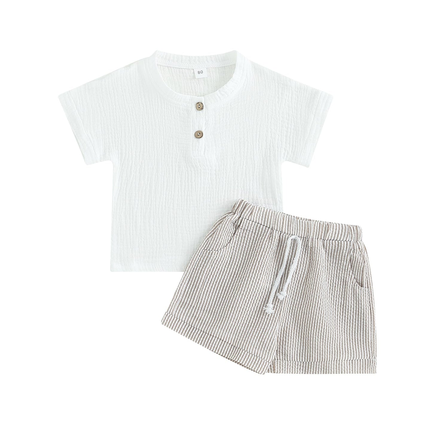 fhutpw Baby Boy Summer Outfits Henley Shirt Soft Pocket Short Sleeve Tops & Shorts Sets Infant 3 6 12 18 Months 2T Clothes
