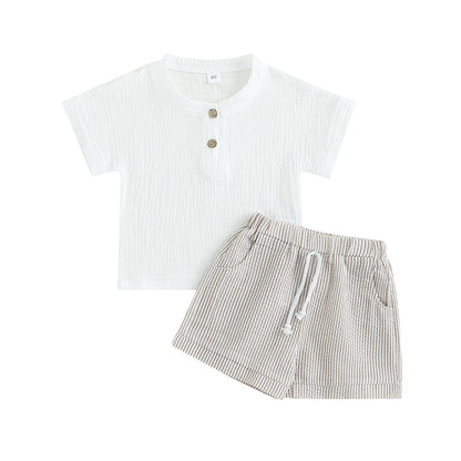 fhutpw Baby Boy Summer Outfits Henley Shirt Soft Pocket Short Sleeve Tops & Shorts Sets Infant 3 6 12 18 Months 2T Clothes