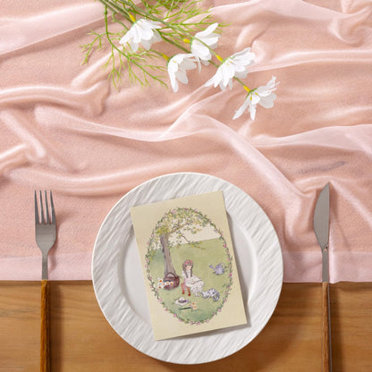 Socomi Blush Pink Gauze Table Runner Chiffon Like Wedding Table Runner 120 inches Long Boho Rustic for Bridal Shower Decorations Baby Shower