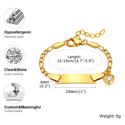 Personalized Baby Name Bar Bracelet: 18K Gold-Plated Custom Engraved ID Kids Charm Bracelets Jewelry Infant Girls Boys Toddler, Birthday Back to School Gifts Preppy Stuff for Daugther Son