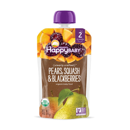 Happy Baby Organics Stage 2 Baby Food Pouches, Gluten Free, Vegan & Healthy Snack, Clearly Crafted Fruit & Veggie Puree, Fruit & Veggie Variety Pack, 4 Ounces (Pack of 10), Amazon Exclusive