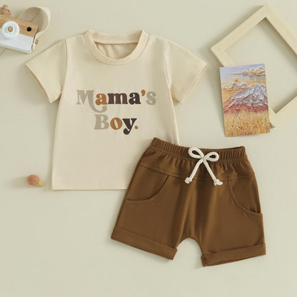 Karwuiio Toddler Baby Boy Summer Outfit Short Sleeve T-Shirt Tops Elastic Waist Shorts Set Baby Boys Clothes