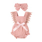 Newborn Baby Girl Lace Romper Ruffle Sleeveless Backless One Piece Jumpsuit Bodysuit with Headband Summer Clothes