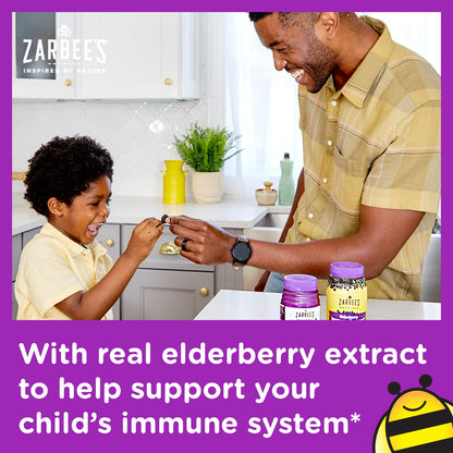 Zarbee's Children's Daily Immune Support Gummies with Real Elderberry + Vitamins A, C, D, E & Zinc to Help Promote a Healthy Immune System, No Artificial Flavors, Gluten-Free, 42 ct