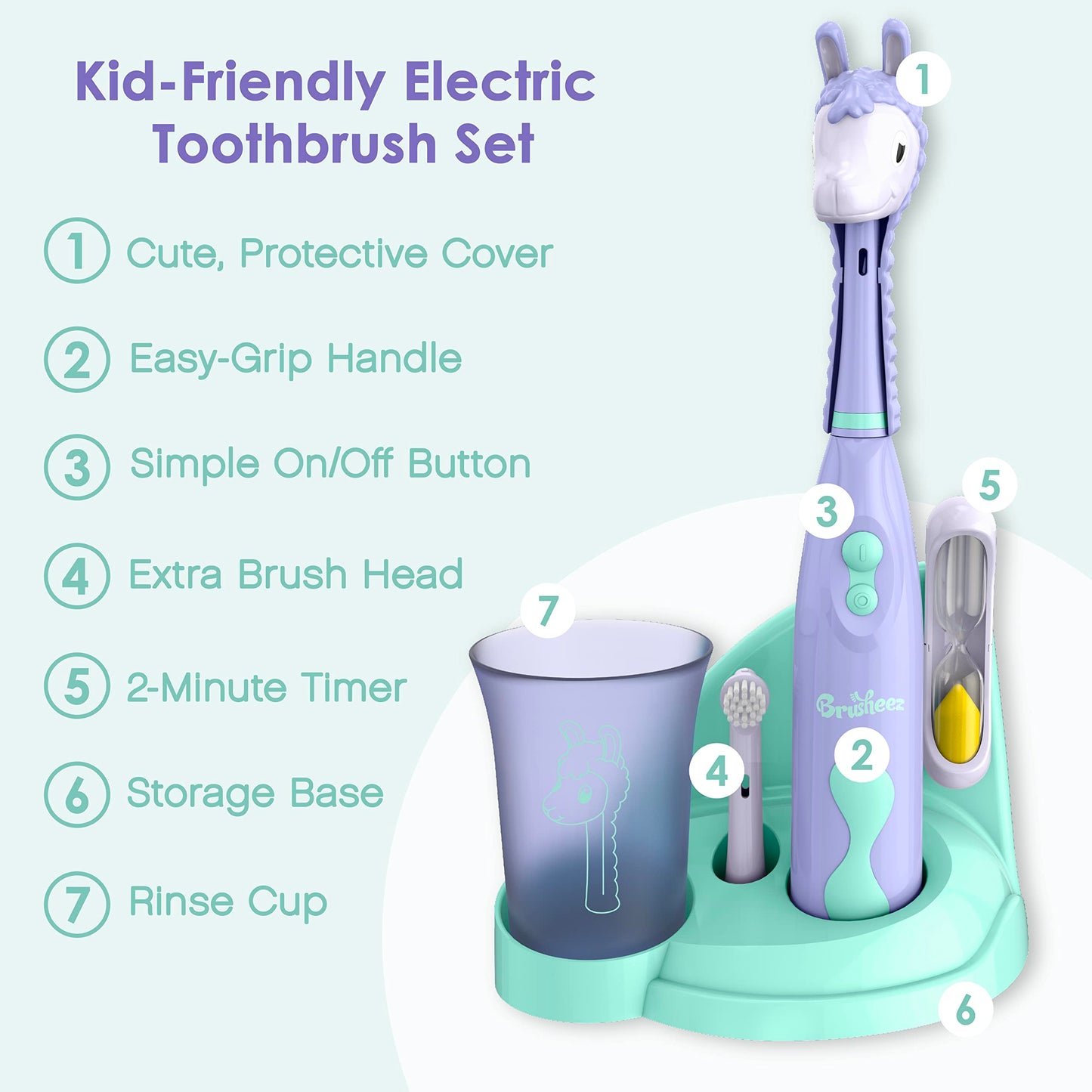 Brusheez Kids’ Electric Toothbrush Set - Safe & Effective for Ages 3+ - Parent Tested & Approved with Gentle Bristles, 2 Brush Heads, Rinse Cup, 2-Minute Timer, & Storage Base (Sparkle The Unicorn)
