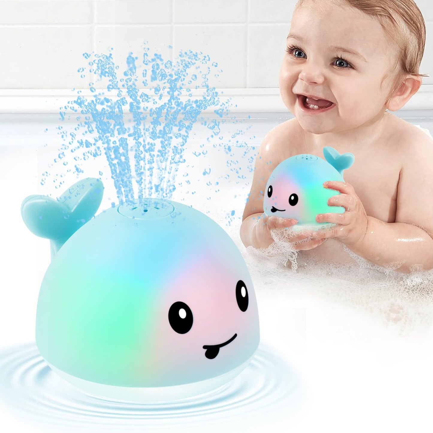 Baby Girl Bath Toys, Light Up Whale Bath Toys for Girls 0-6 6-12 12-18 Months or Kids Ages 1-3, Pink