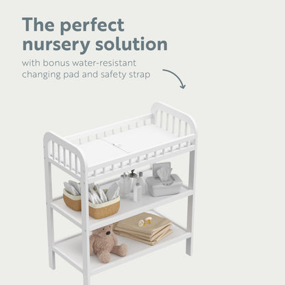 Storkcraft Pasadena Changing Table with Water-Resistant Changing Pad (Driftwood) - GREENGUARD Gold Certified, Includes Bonus Water-Resistant Changing Pad with Safety Strap, 2 Open Shelves